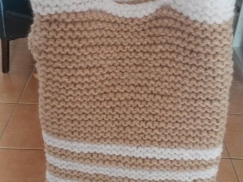 Strickanleitung Stricktasche Tasche Einkaufstasche Beige Weiß