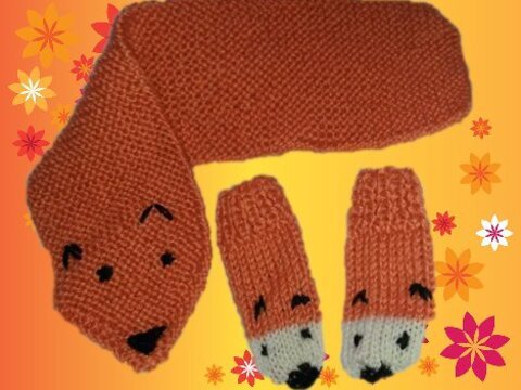 Strickanleitung Kinderset Schal und Handschuhe, Kinderhandschuhe Kinderschal Fuchs