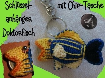 Schlüsselanhänger Doktorfisch, mit Chip-Tasche, gehäkelt - Bild 2