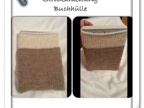 Strickanleitung Buchhülle Grau-Weiß