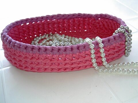 Häkelanleitung Utensilo / Körbchen / Brotkorb oval aus Textilgarn   #019