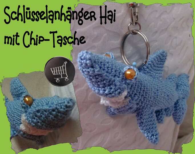 Taschenbaumler Hai, mit Chip-Tasche, gehäkelt