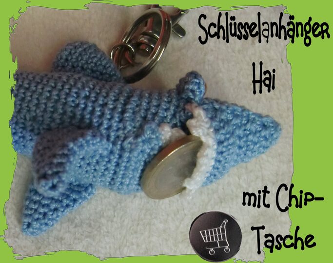 Taschenbaumler Hai, mit Chip-Tasche, gehäkelt