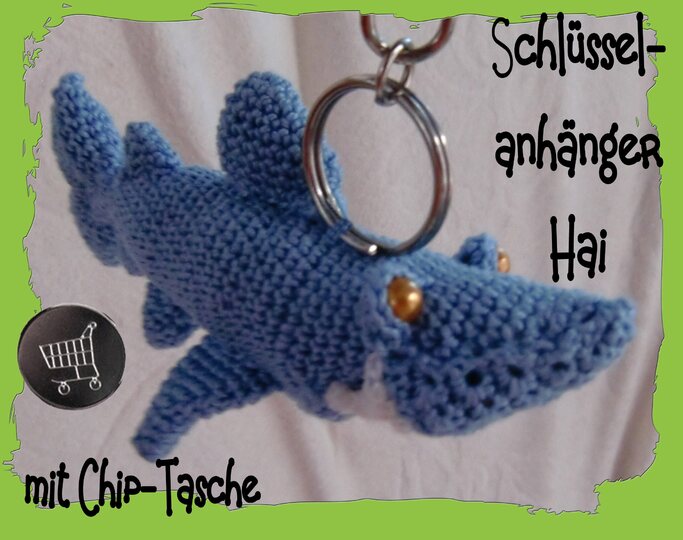 Taschenbaumler Hai, mit Chip-Tasche, gehäkelt