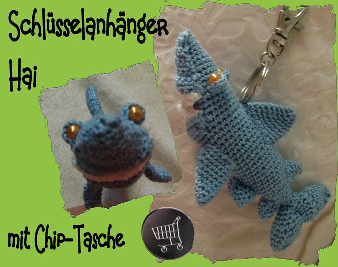 Taschenbaumler Hai, mit Chip-Tasche, gehäkelt