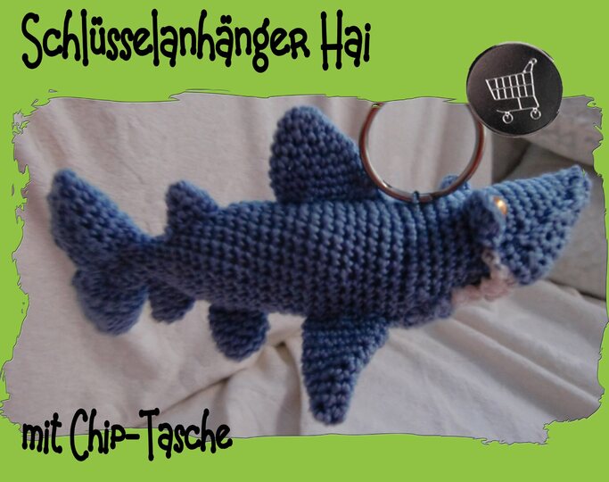 Taschenbaumler Hai, mit Chip-Tasche, gehäkelt
