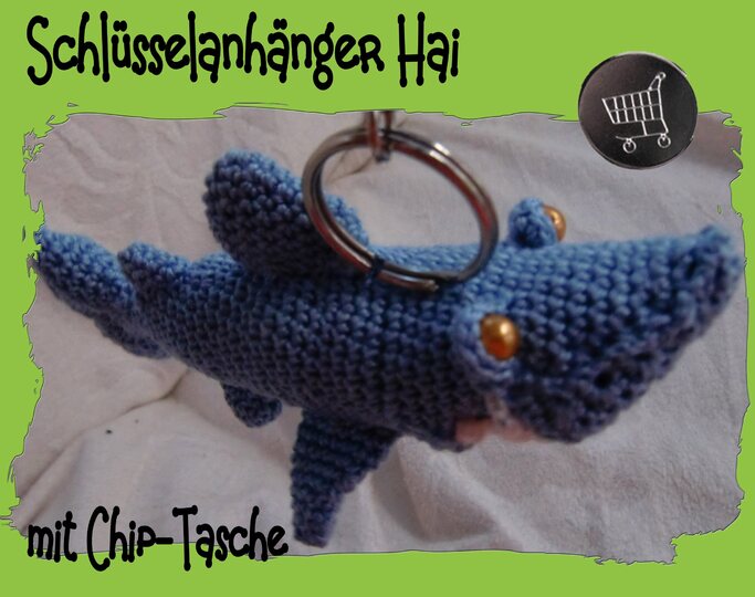 Taschenbaumler Hai, mit Chip-Tasche, gehäkelt