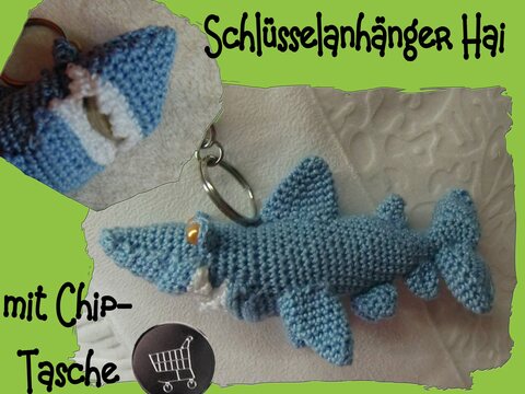 Taschenbaumler Hai, mit Chip-Tasche, gehäkelt