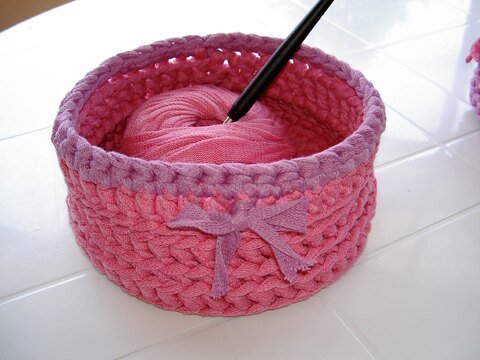 Häkelanleitung Utensilo / Körbchen / Korb rund aus Textilgarn  #020