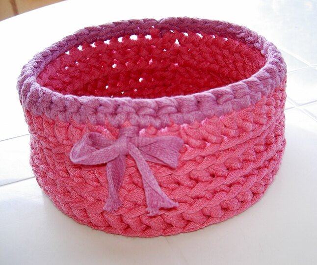 Häkelanleitung Utensilo / Körbchen / Korb rund aus Textilgarn  #020