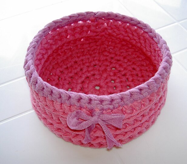 Häkelanleitung Utensilo / Körbchen / Korb rund aus Textilgarn  #020