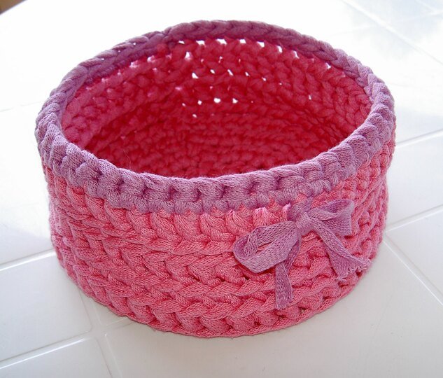 Häkelanleitung Utensilo / Körbchen / Korb rund aus Textilgarn  #020