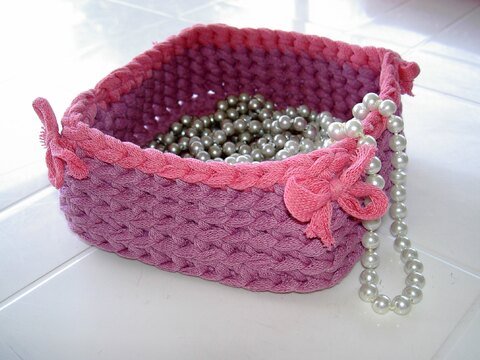 Häkelanleitung Utensilo / Körbchen / Korb quadratisch aus Textilgarn  #021