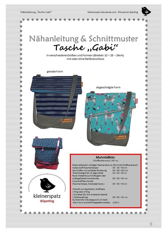 Nähanleitung und Schnittmuster Tasche "Gabi"