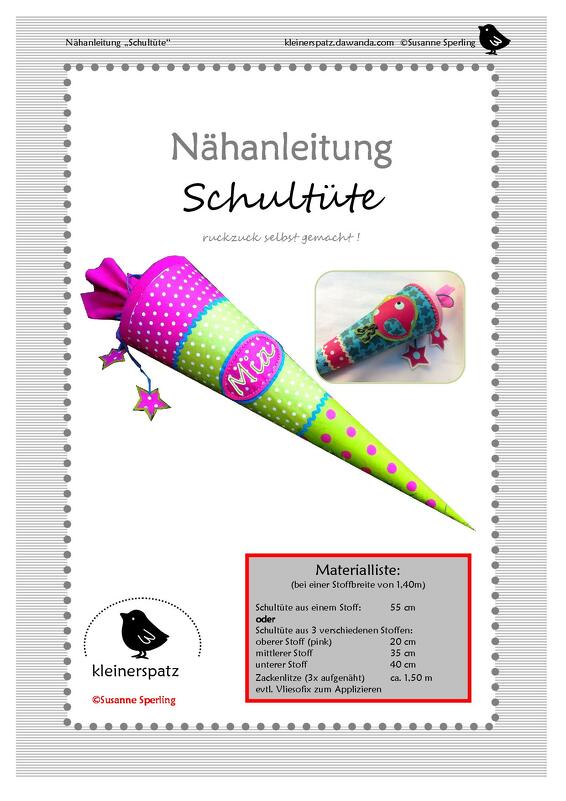 Nähanleitung, Schnittmuster, E-Book, pattern, Schultüte, Zuckertüte mit Applikationen
