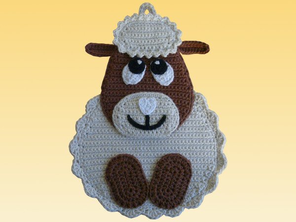 Häkelanleitung Topflappen, Olli das Schäfchen