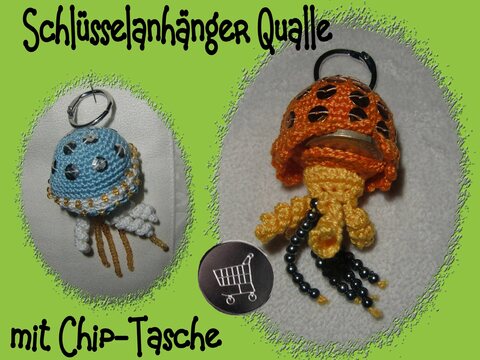 Schlüsselanhänger Qualle, mit Chip-Tasche, gehäkelt von DaDaDe