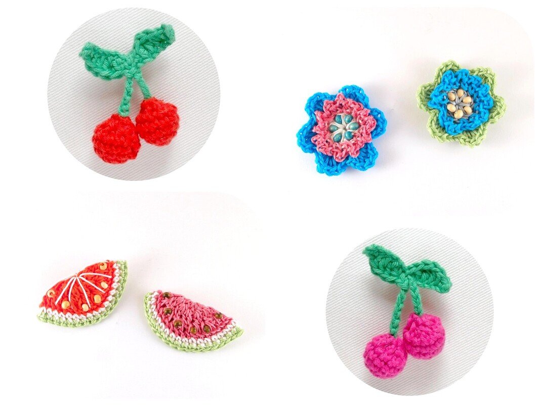 Häkelanleitung bunte Früchtchen &amp; Blüten (Anstecker) | kostenlos
