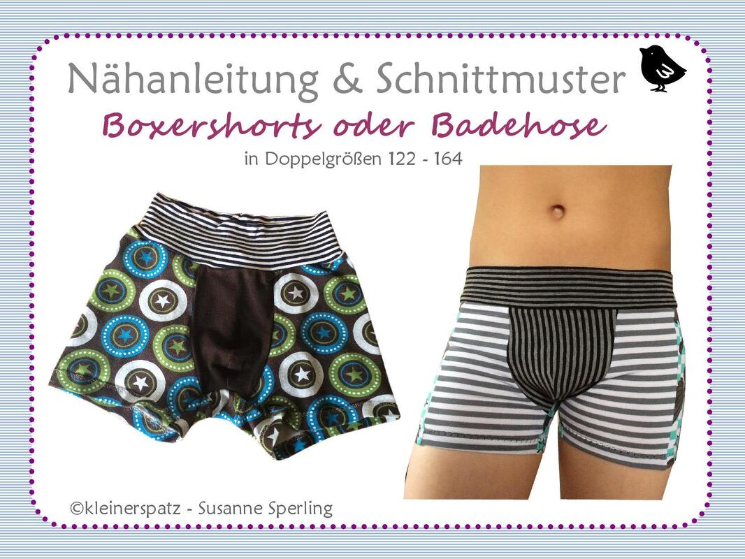 Nähanleitung und Schnittmuster, Boxershorts oder Badehose (Gr. 122/128 - 156/164)