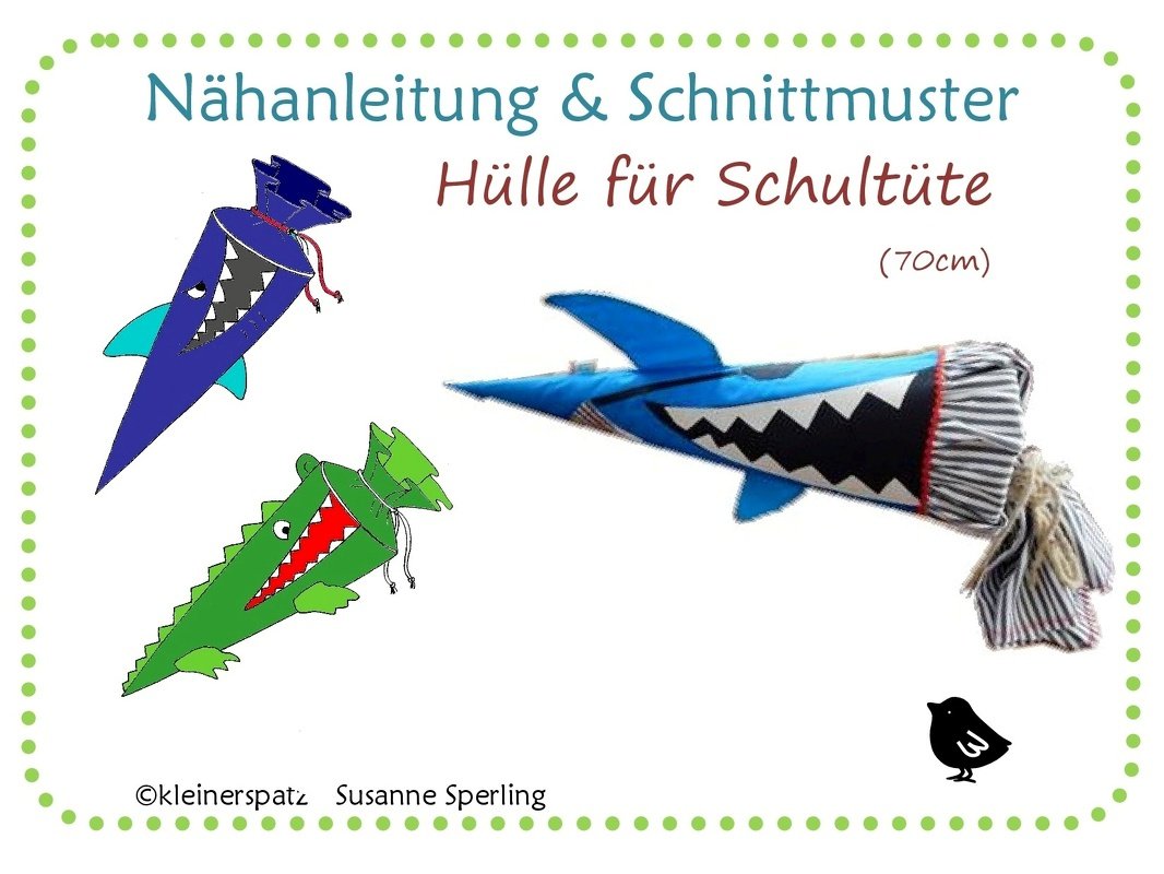 Nähanleitung und Schnittmuster: Hülle für 70cm Schultüte mit Applikation