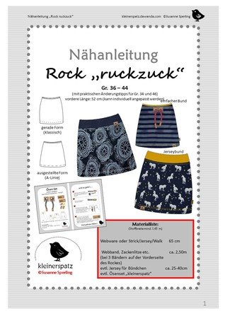 Nähanleitung und Schnittmuster: Rock "ruckzuck" Gr. 36 - 44/46