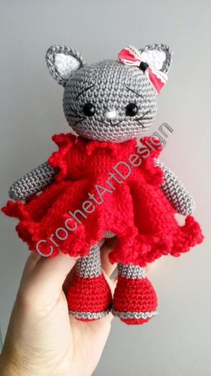 Amigurumi Katze mit Rüschen Kleid 17 cm Groß ( 19 cm mit Ohren ) - Bild 2