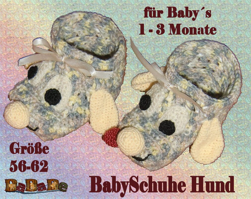 Baby Schuhe Hund, Größe 56-62, 1- 3 Monate, gehäkelt