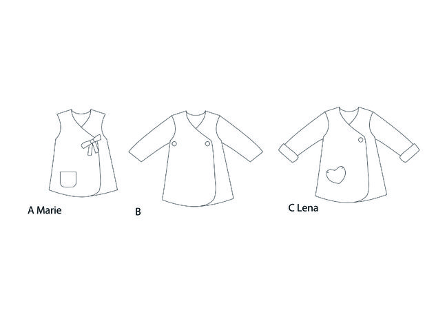 Dress/jacke sewing pattern for girls, reversible in three different models