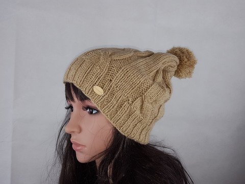 19 Strickanleitung Bommelmütze stricken beige PDF