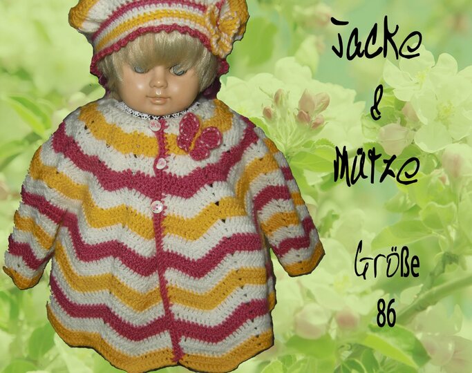 Jacke, Weste mit Mütze, Größe 86, Häkelanleitung