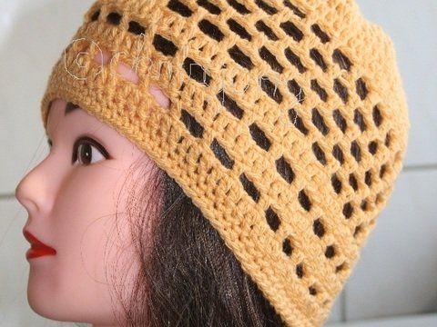 Häkelanleitung Netzmütze, Lochkappe gelb