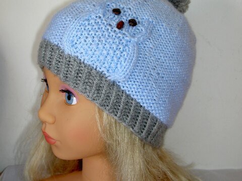 Strickanleitung Kindermütze mit Eulenmotiv, Kopfumfang 42 - 48 cm  #025