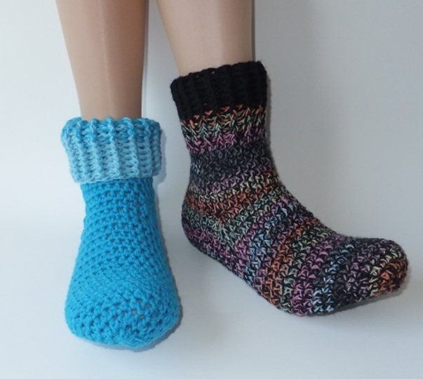 "MeiSoks No 5/6" warme gehäkelte Haussocken / Umschlagsocken Gr. 36-43