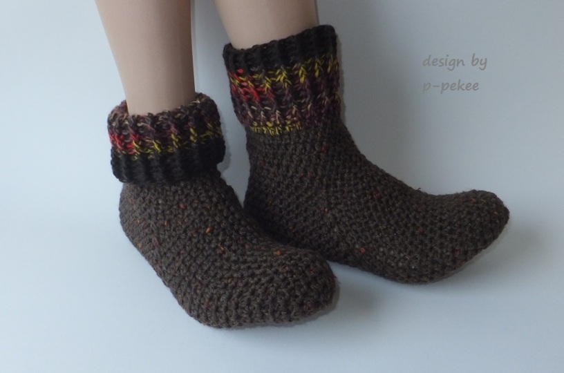 "MeiSoks No 5/6" warme gehäkelte Haussocken / Umschlagsocken Gr. 36-43