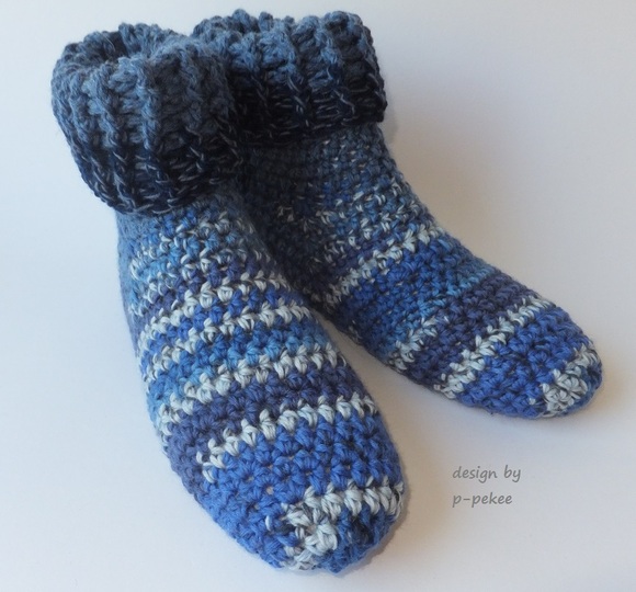 "MeiSoks No 5/6" warme gehäkelte Haussocken / Umschlagsocken Gr. 36-43