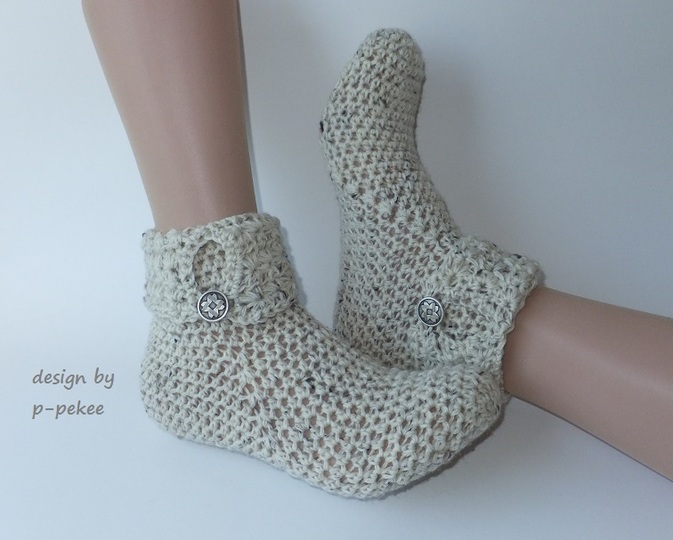 "MeiSoks No 5/6" warme gehäkelte Haussocken / Umschlagsocken Gr. 36-43