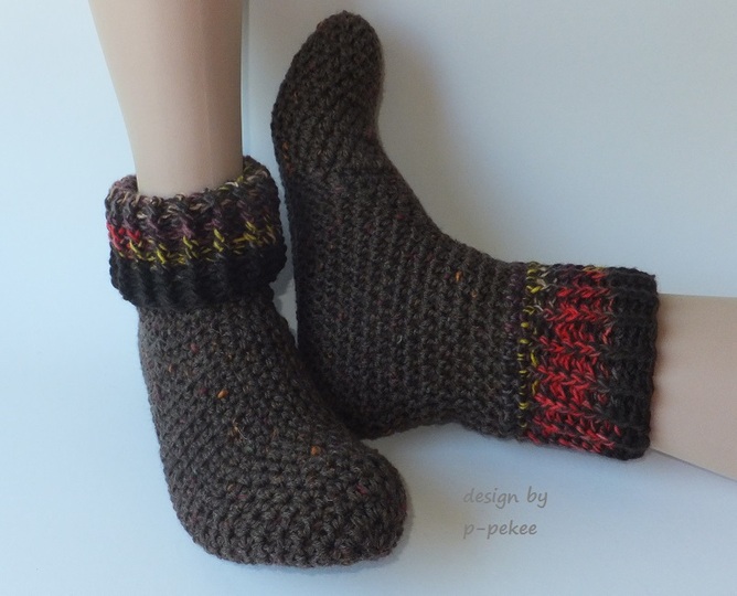 "MeiSoks No 5/6" warme gehäkelte Haussocken / Umschlagsocken Gr. 36-43