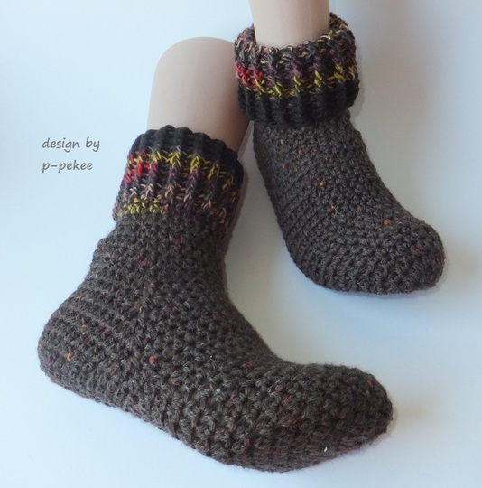 "MeiSoks No 5/6" warme gehäkelte Haussocken / Umschlagsocken Gr. 36-43