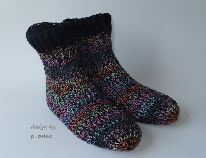 "MeiSoks No 5/6" warme gehäkelte Haussocken / Umschlagsocken Gr. 36-43