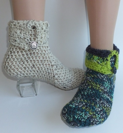 "MeiSoks No 5/6" warme gehäkelte Haussocken / Umschlagsocken Gr. 36-43