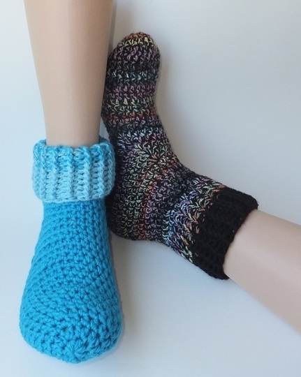 "MeiSoks No 5/6" warme gehäkelte Haussocken / Umschlagsocken Gr. 36-43