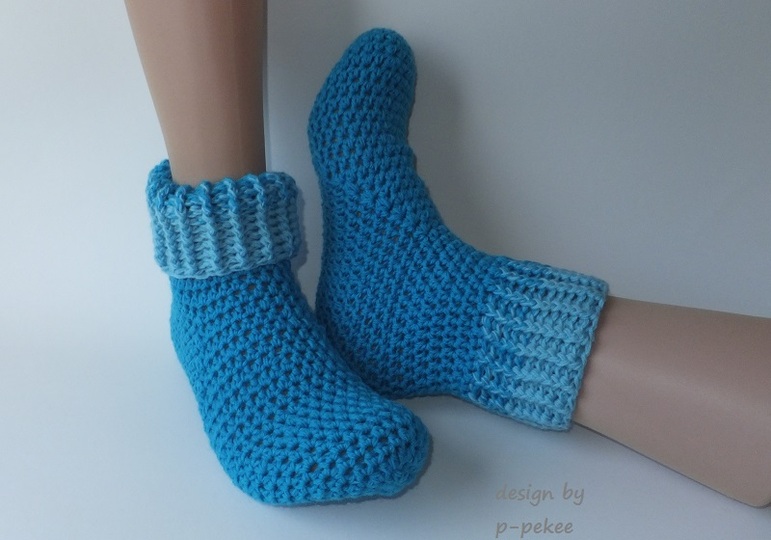 "MeiSoks No 5/6" warme gehäkelte Haussocken / Umschlagsocken Gr. 36-43