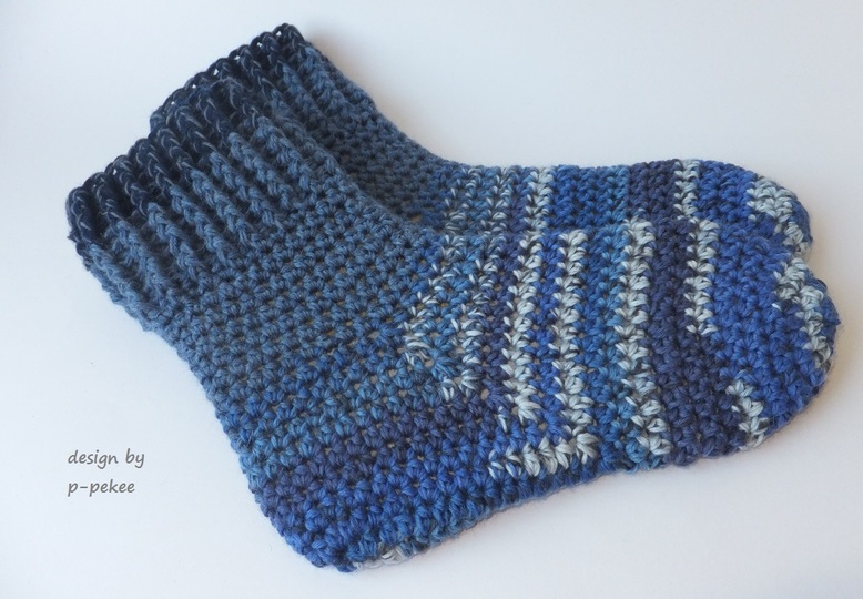 "MeiSoks No 5/6" warme gehäkelte Haussocken / Umschlagsocken Gr. 36-43