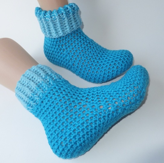 "MeiSoks No 5/6" warme gehäkelte Haussocken / Umschlagsocken Gr. 36-43