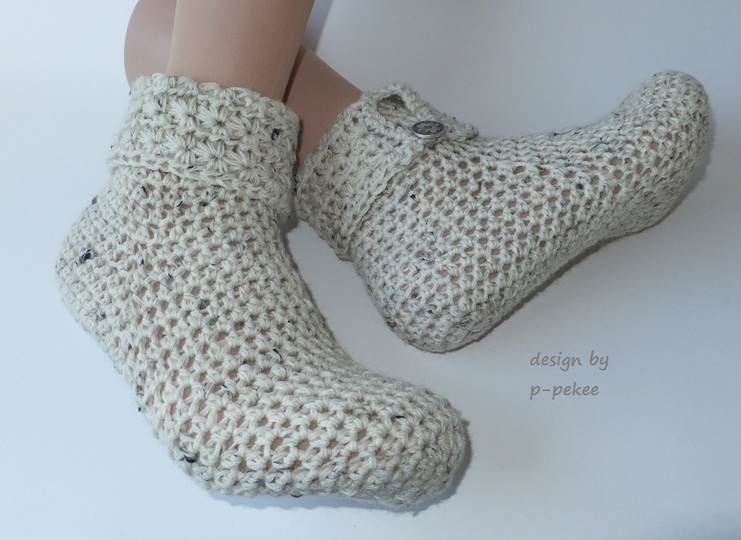 "MeiSoks No 5/6" warme gehäkelte Haussocken / Umschlagsocken Gr. 36-43