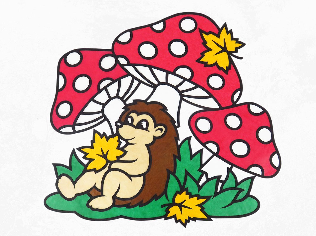Fensterbild - Igel und Fliegenpilze – Bastelvorlagen mit Anleitung