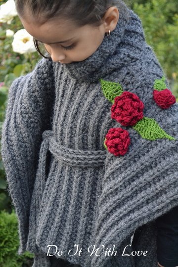 Mädchen Poncho mit Rollkragen Häkelanleitung E-Book / Kostenlos