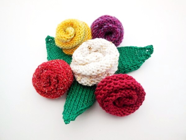 Rose und Blätter - Strickanleitung