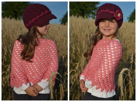 - LIAH + KEA - Set bestehend aus Newsboy Hat und Poncho, ab Baby - Erwachsene