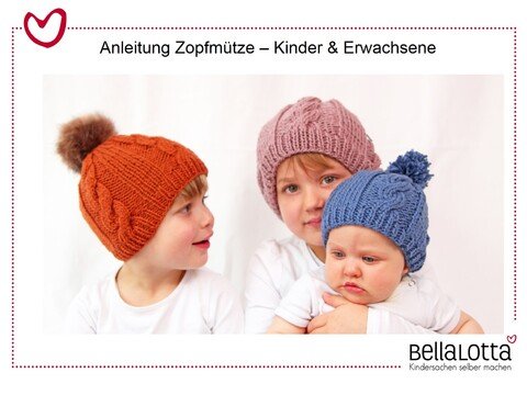 Strickanleitung Zopfmütze Fritz & Franzi, 4 Größen, Kind bis Erwachsener